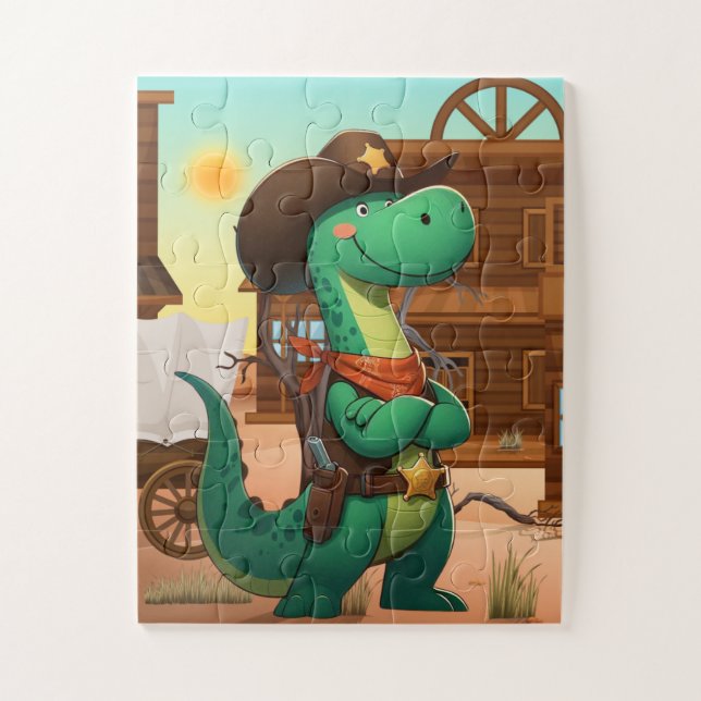 Cute dinosaur sheriff/cowboy jigsaw puzzle (Vertical)