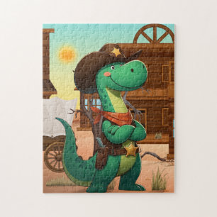 Cute dinosaur sheriff/cowboy jigsaw puzzle