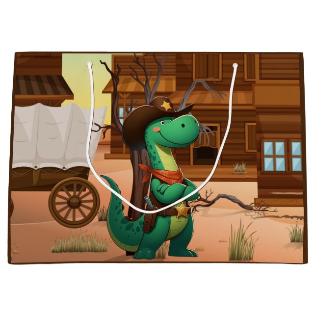 Cute dinosaur sheriff/cowboy  large gift bag (Front)