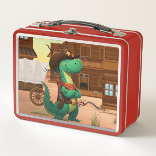 Cute dinosaur sheriff/cowboy metal lunch box