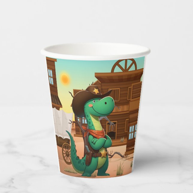 Cute dinosaur sheriff/cowboy  paper cups (Front)