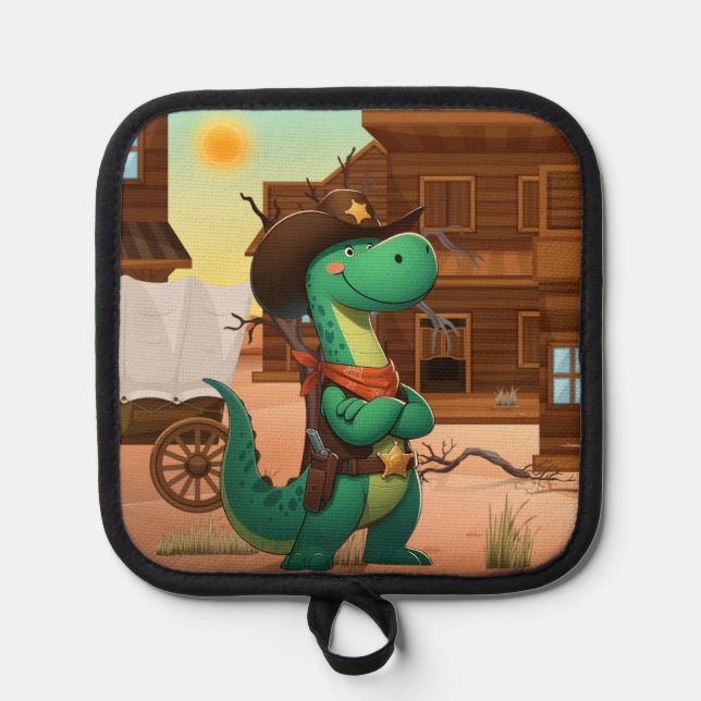 Cute dinosaur sheriff/cowboy  pot holder (Front)