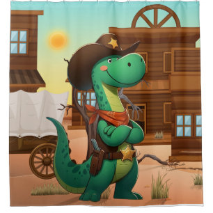 Cute dinosaur sheriff/cowboy shower curtain