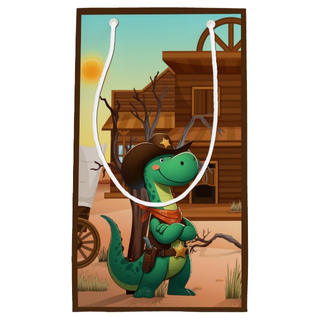 Cute dinosaur sheriff/cowboy  small gift bag (Front)