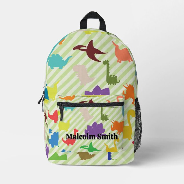 Cute dinosaur silhouettes in different colours are printed backpack (Front)