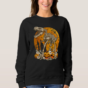 Cute Dinosaur Skeleton Pumpkin With Moon Halloween Sweatshirt