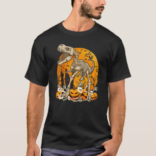 Cute Dinosaur Skeleton Pumpkin With Moon Halloween T-Shirt