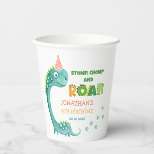 Cute Dinosaur Stomp Chomp Roar Birthday Paper Cups