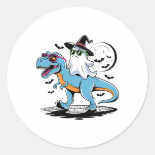 Cute Dinosaur T Rex And Ghost For Halloween And Th Classic Round Sticker