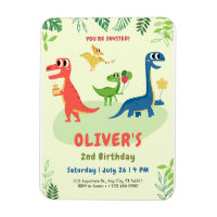 Cute Dinosaur T-rex Boys 2nd Birthday Invitation