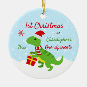 Cute Dinosaur T-Rex Grandparents First Christmas Ceramic Tree Decoration