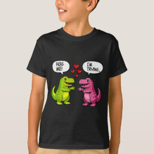 Cute Dinosaur T Rex Hug Valentines Day Couple Boyf T-Shirt