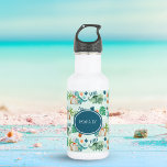 Cute Dinosaur T Rex Triceratops Kids  532 Ml Water Bottle<br><div class="desc">Cool,  personalised dinosaur water bottle features a pattern of cute Tyrannosaurus (T rex),  Triceratops,  tropical monstera leaves,  palm trees,  volcano,  bones,  and "Roar!" text on a light blue background. Perfect for dino loving kids,  back to school,  sports and summer fun. Original artwork KL Stock</div>