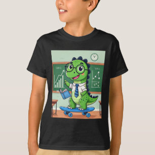Cute Dinosaur Teacher Skateboarding In The Clroom  T-Shirt
