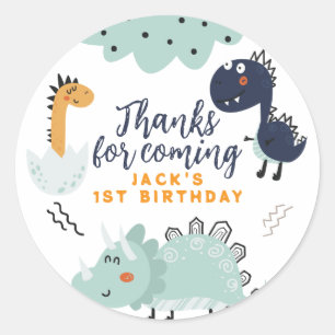 Cute Dinosaur Thank You Kids Birthday  Classic Round Sticker