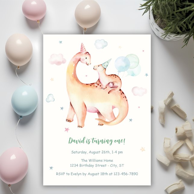Cute Dinosaur Theme 1st Birthday Invitation (Creator Uploaded)