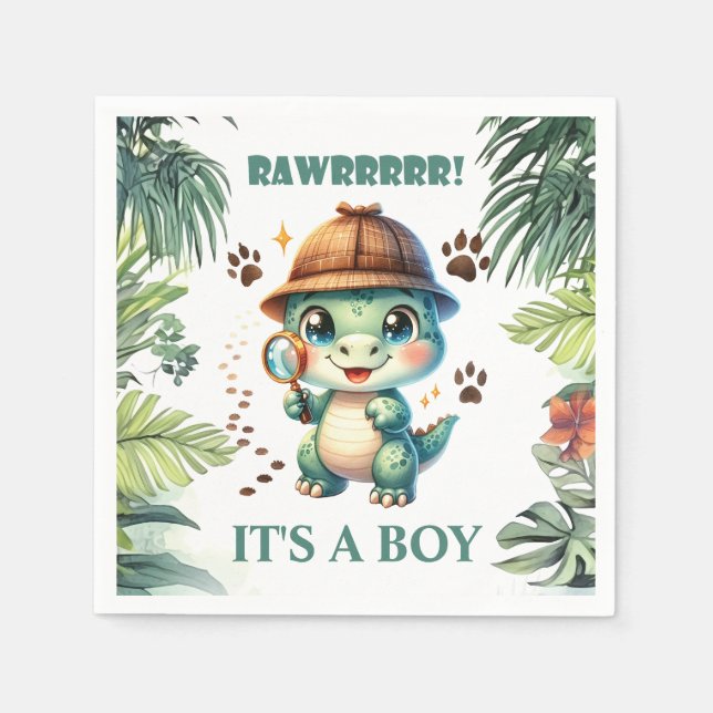 Cute Dinosaur Theme Baby Shower Napkin (Front)