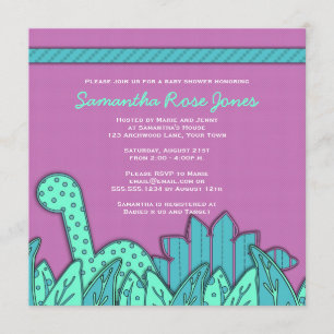 Cute Dinosaur Theme Baby Shower - Purple Turquoise Invitation