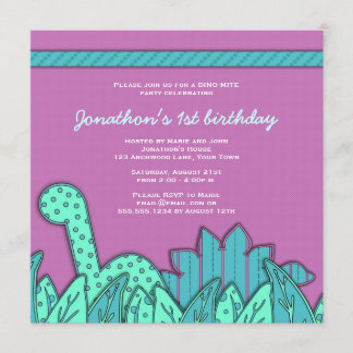 Cute Dinosaur Theme Birthday Party - Turquoise Invitation
