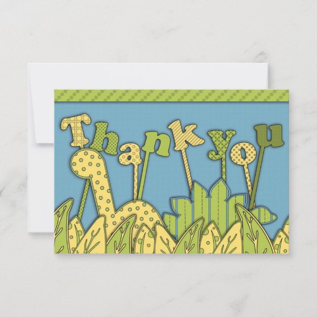 Cute Dinosaur Theme Flat Thank You Note Card (Front)