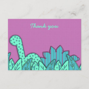 Cute Dinosaur Theme Flat Thank You Note - Purple Card