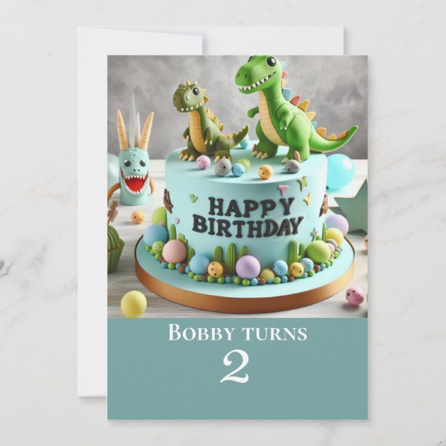 CUTE DINOSAUR THEMED BIRTHDAY CAKE PARTY INVITATION (Back)