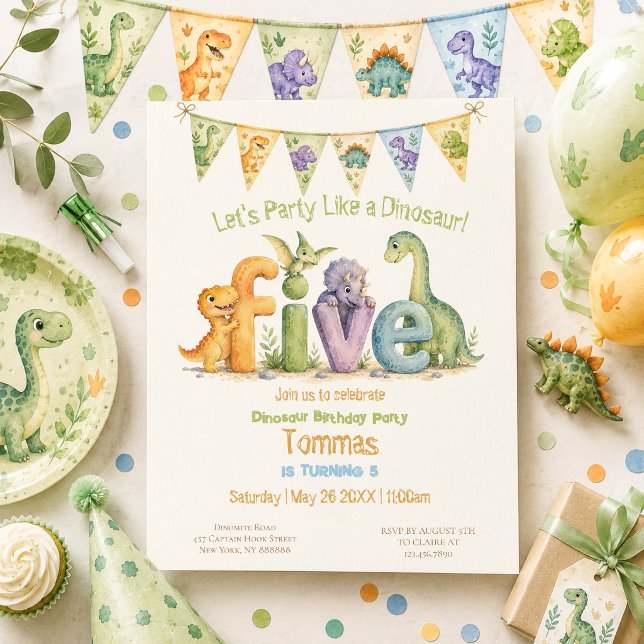 Cute Dinosaur Themed Five Birthday Invitation (Creator Uploaded)