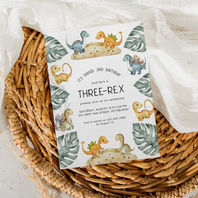 Cute Dinosaur Third Birthday Three-Rex Party  Invitation (Creator Uploaded)