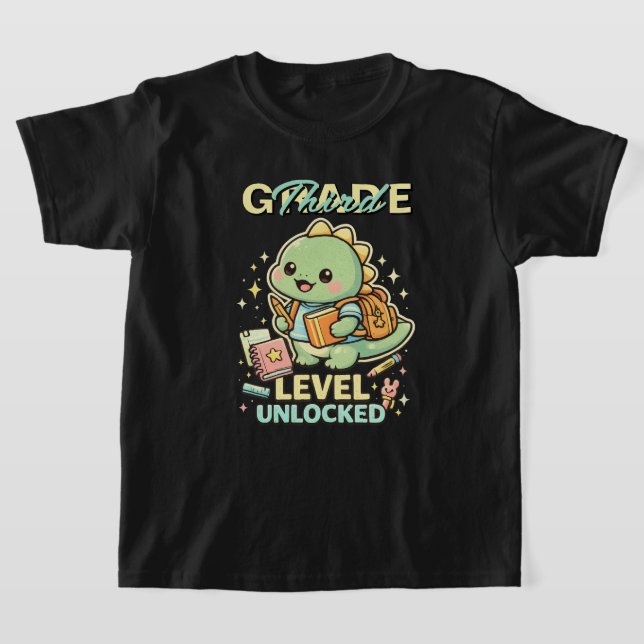 Cute Dinosaur Third Grade Level Unlocked 3rd kids T-Shirt (Laydown)
