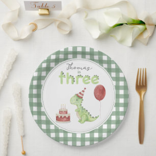 Cute Dinosaur Three-rex Birthday Paper Plate