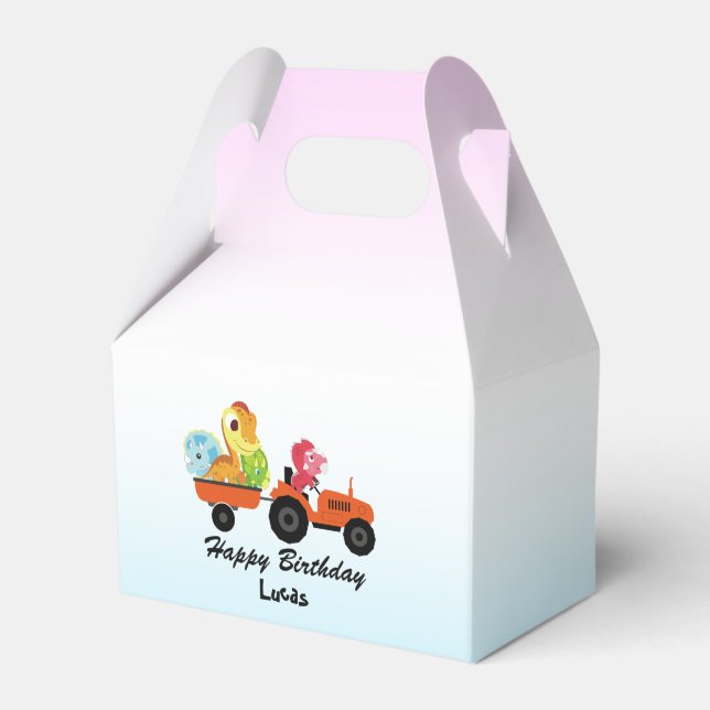 Cute dinosaur tractor boy Back To School Birthday Favour Box (Front Side)