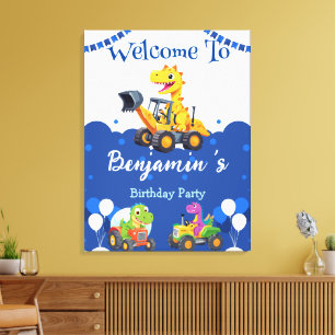 Cute dinosaur tractor dig truck balloon Birthday  Canvas Print