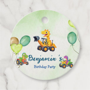 Cute dinosaur tractor dig truck balloon Birthday Favour Tags