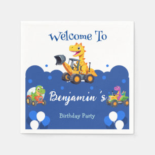 Cute dinosaur tractor dig truck balloon Birthday Napkin