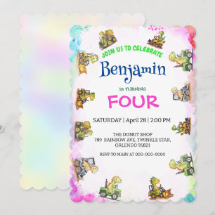 Cute dinosaur tractor Rainbow B2S School Birthday 