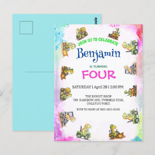 Cute dinosaur tractor Rainbow B2S School Birthday  Postcard