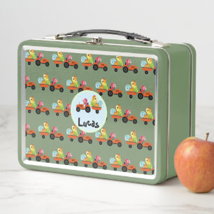 Cute dinosaur tractor Truck School kids boys Metal Lunch Box