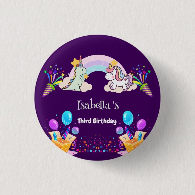 Cute Dinosaur Unicorn rainbow Balloon birthday 3 Cm Round Badge (Front)
