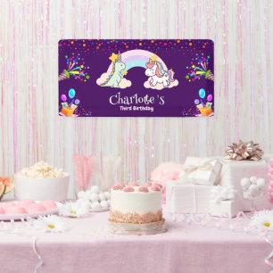Cute Dinosaur Unicorn rainbow Balloon birthday Banner