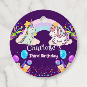 Cute Dinosaur Unicorn rainbow Balloon birthday  Favour Tags