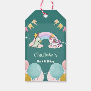 Cute Dinosaur Unicorn rainbow Balloon birthday Gift Tags
