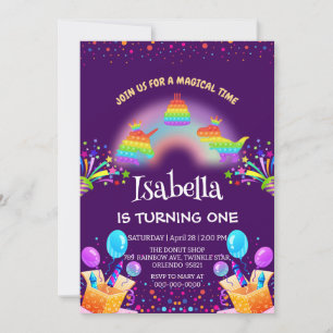 Cute Dinosaur Unicorn rainbow Balloon birthday  Invitation