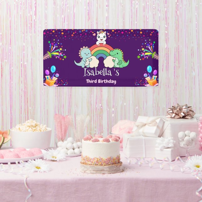 Cute Dinosaur Unicorn rainbow Balloon birthday kid Banner (Party)