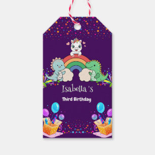 Cute Dinosaur Unicorn rainbow Balloon birthday kid Gift Tags