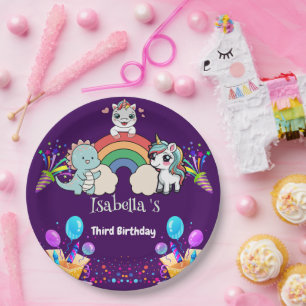 Cute Dinosaur Unicorn rainbow Balloon birthday kid Paper Plate