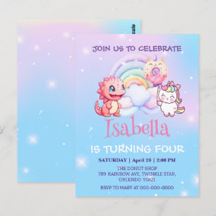 Cute Dinosaur Unicorn Rainbow balloon Birthday kid Postcard