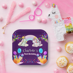 Cute Dinosaur Unicorn rainbow Balloon birthday  Paper Plate