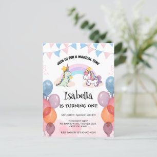 Cute Dinosaur Unicorn rainbow Balloon birthday  Postcard