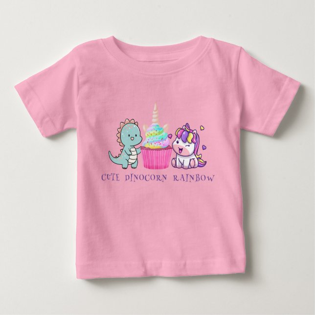Cute Dinosaur Unicorn rainbow cupcake birthday  Baby T-Shirt (Front)