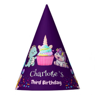 Cute Dinosaur Unicorn rainbow cupcake birthday kid Party Hat